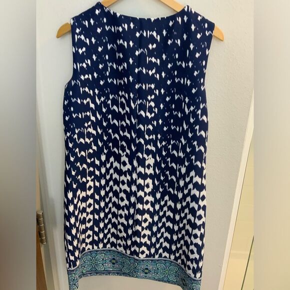 Ab Studio Sleeveles Sheath Dress Womens Size 8 Blue Knit Banded Hem Knee Length - Picture 9 of 9